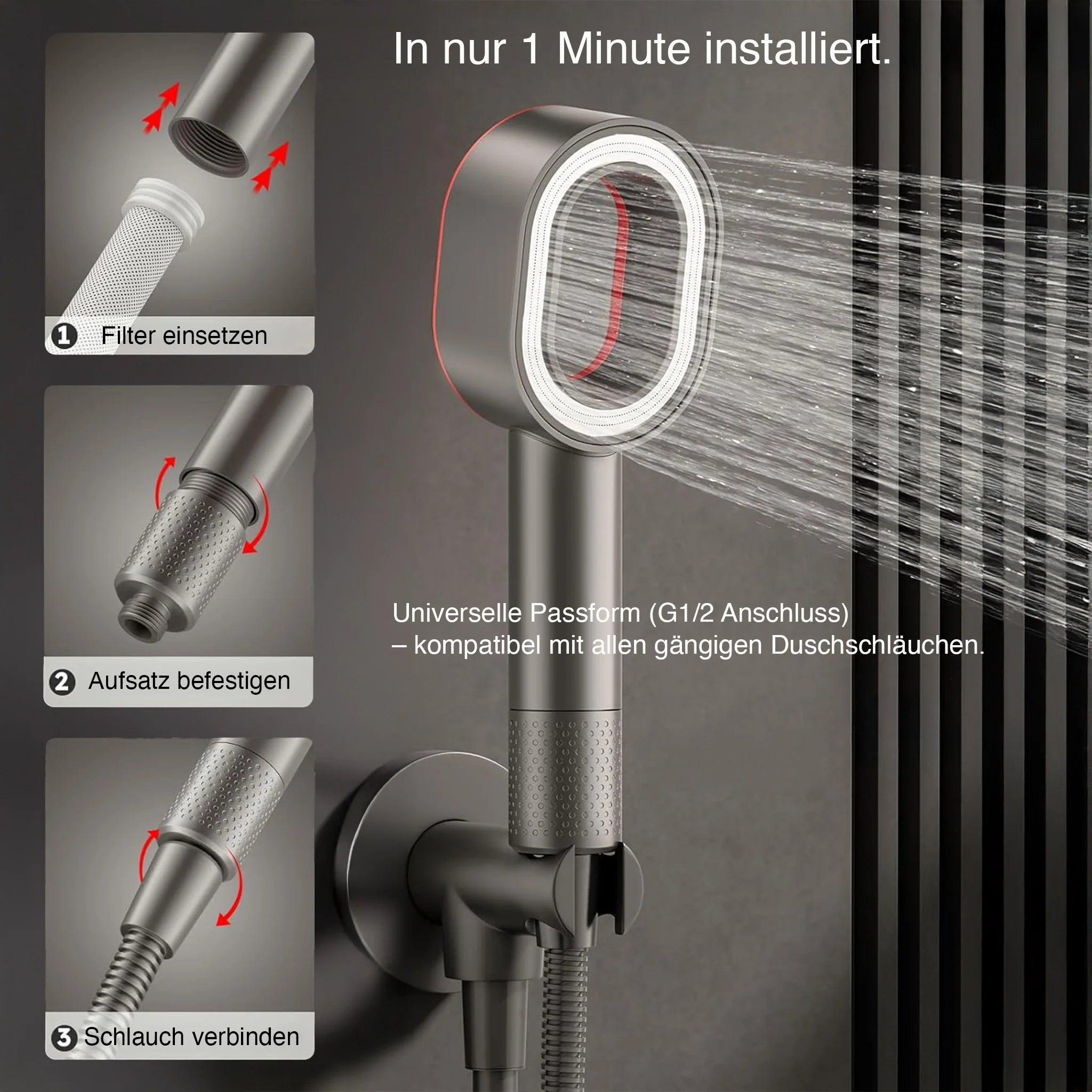 PureFlow One – Pommeau de douche premium avec filtre et embout massage